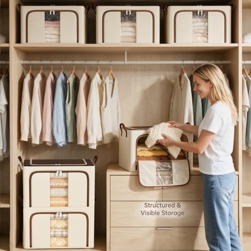 Clothes Storage Bins, 3 Openings, 100L, Brown - Image 7