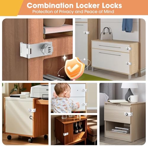 90 Degree Cabinet Locks with Combination, Mechanical Folding Door Latch, Keyless Password Rotary Hasp Latch Lock for Office File Cabinet, Drawers, Locker, Small Door, Cupboard (1, Silver) - Image 7
