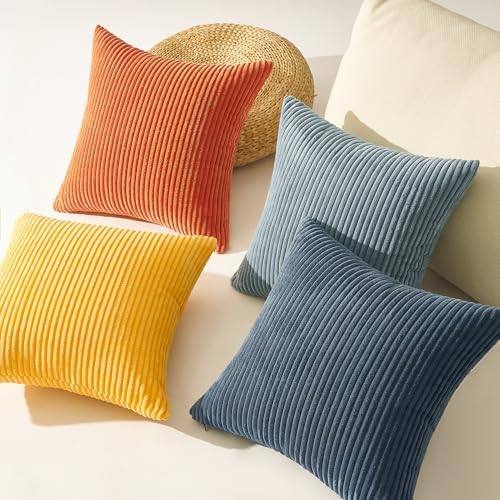 Topfinel Corduroy Pillow Covers 20x20 Blue and Orange Decorative Boho Pillow Covers for Couch Bed Accent Modern Pillowcase Sofa Livingroom Home Decor - Image 4