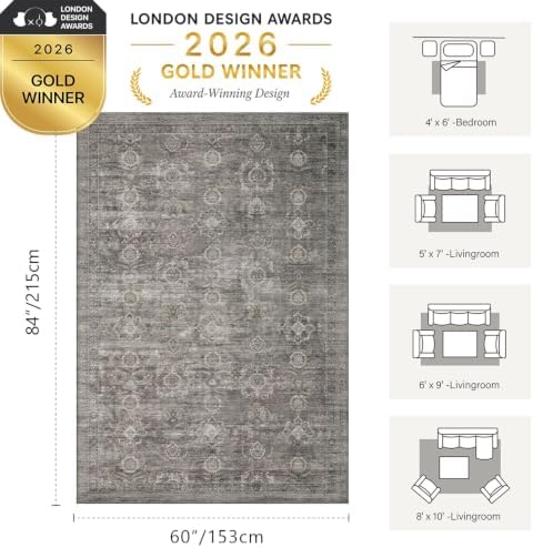 Rugxara Area Rugs 5x7 Washable Rug for Living Room Bedroom Dorm, Taupe/Grey - Image 2