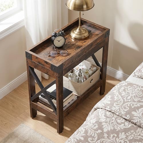 Narrow End Table, Rustic Brown, Industrial Style - Image 2