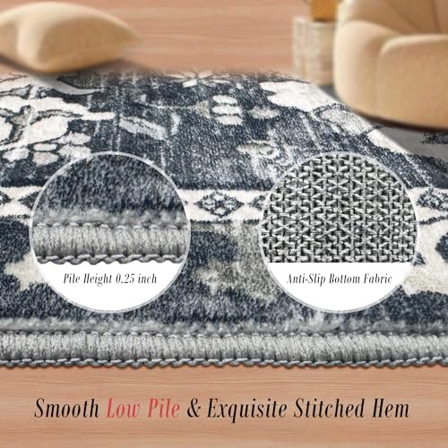 RUGSURE Washable Area Rugs - Perfect for Living Room, Bedroom, Kids Room, Nursery - Stain & Water Resistant Non-Slip, Pet & Child Friendly, Vintage Tribal Area Rugs (Grey, 6' x 9') - Image 3