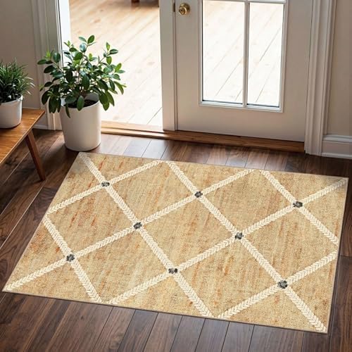Indoor Front Door Mat, 2x3 Neutral Cottage Geometric Front Door Rug by Othilic