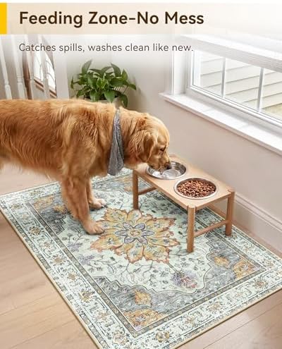 RELEANY Washable Area Rug, Small 2'x3', Beige/Carbon Grey/Orange - Image 2