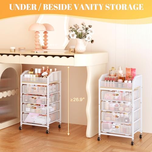 SUNALLY Rolling Makeup Cart with Drawers, Rolling Vanity Nail Cart, White - Image 5