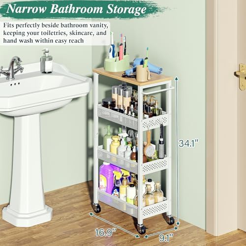 OKZEST 4-Tier Slim Rolling Storage Cart for Laundry Room, Bathroom, Kitchen - Image 6