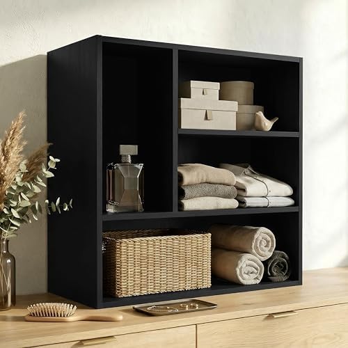 Homes: Inside + Out Apexa 4-Vertical Storage Organizer Shelves, Stackable Wood Bookcase for Organization, Dorm Teen Room Decor & Home Office, Black - Image 2