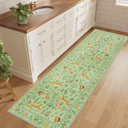 DUKINO 2.6x8 Rug for Hallway, Washable Kitchen Rugs Non Slip, Light Green - Image 3