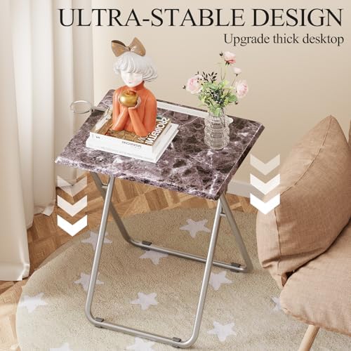 Folding TV Tray Table with Cup Holder, TV Dinner Table with Sturdy MDF Top, Eating Trays with Tablet Slot for Living Room, Bedroom, Sofa (Black Marble, 4Pcs) - Image 4