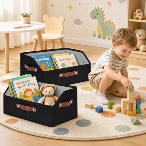 Bagnizer Closet Organizers and Storage, Linen Trapezoid Storage Bins with Handles, Collapsible Shelf Organizer for Blanket, Towel, Clothes, Hats, Purse (Black) - Image 6
