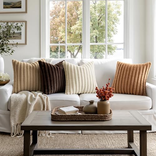 MIULEE Faux Fur Plush Decorative Throw Pillow Covers 18x18, Brown - Image 4