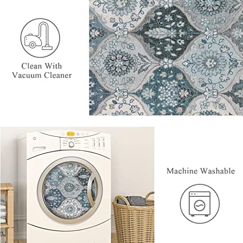 Lahome Moroccan Trellis Front Door Mat Indoor Entrance, 2x3 Rugs for Entryway Non-Slip Washable Indoor Door Mat, Oriental Accent Small Rug for Kitchen Bedroom Bathroom Elise, Blue - Image 4