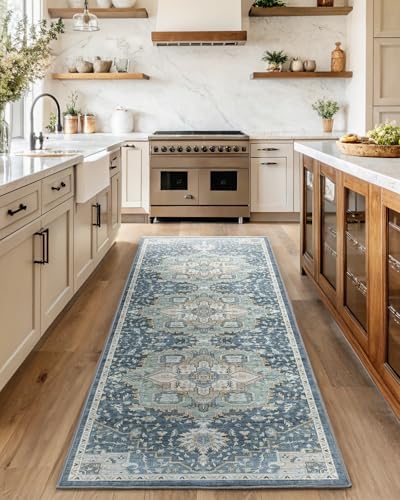 AMADA HOMEFURNISHING 2'6"x10' Washable Area Rug, Low-Profile Entryway Rug with Non-Slip Backing & Durable Edge Binding, Vintage Rug Pattern, Small Rugs for Entryway, Kitchen & Living Room - Image 3