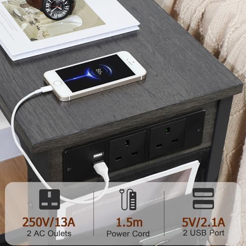 AMHANCIBLE C Shaped End Table with Charging Station, TV Trays, Set of 2 - Image 6