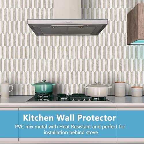 Vamos Peel and Stick Backsplash Seamless Tile for Kitchen and Bathroom,White and Beige Slate PVC Mixed Light Gold Self Adhesive Fish Scale Metal Mosaic Tiles (10 Sheets) - Image 3