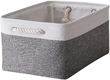 TheWarmHome Organization and Storage Basket for Organizing- 16x12x8 inch 1 Pack Fabric Storage Cubes, Collapsible Storage Bins for Shelves Organizer Gift Closet Cloth Toy (White & Grey) by TheWarmHome