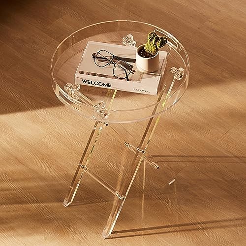 VEVOR Acrylic Folding Tray Table, Acrylic End Table with Folding X Leg, Clear Acrylic Side Table for Coffee, Drink, Food, Snack for Living Room & Bedroom - Image 2
