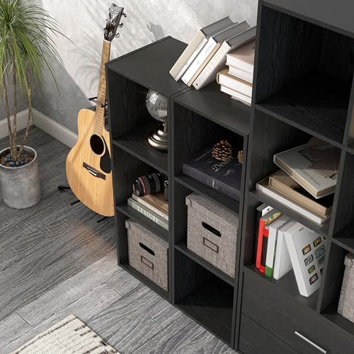 Homes: Inside + Out Apexa 3-Cube Storage Organizer Shelves, Stackable Wood Bookcase Fits Cubby Bins for Organization, Dorm Teen Room Decor & Home Office, Black - Image 2