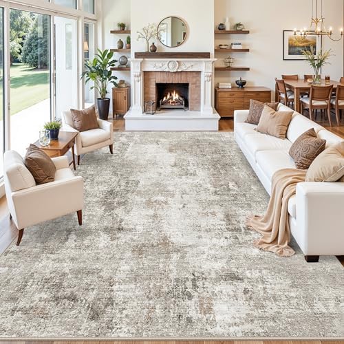 11x14 Area Rug for Living Room Washable – Large Neutral Room Size Bedroom Dining Room Rug Soft Low-Pile Modern Abstract Oversized Indoor Carpet – Non-Slip Stain-Resistant (Beige Grey) - Image 2