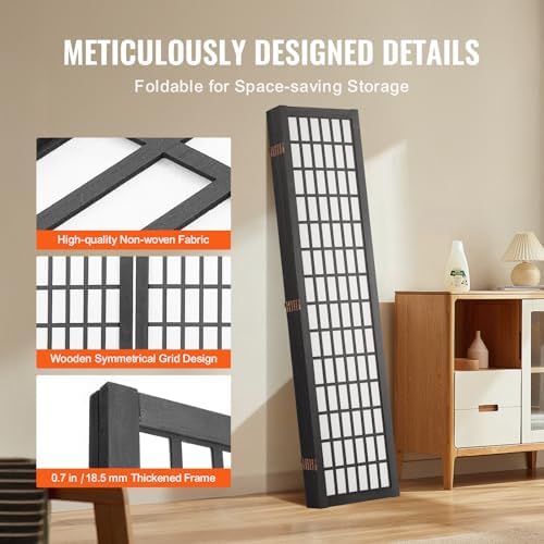 VEVOR Room Divider, 6 Panel Japanese Room Divider, Folding Privacy Screen Indoor, Portable Partition Dividers and Decoration Screens, for Room Separation, Home, Office, Restaurant & Bedroom (Black) - Image 6