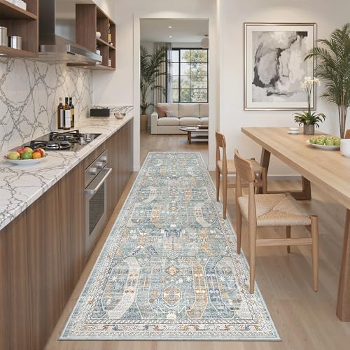 Madane Kitchen Runner 2'6''x8' Soft Rug Runners for Hallways, Blue/Gold by Madane