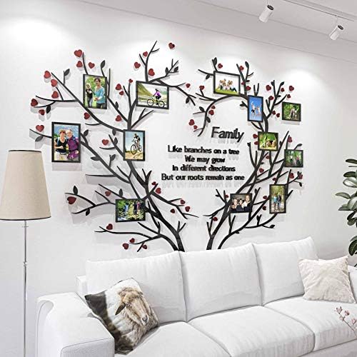 DecorSmart Love Family Tree Wall Decor Picture Frame Collage Removable 3D DIY Acrylic Wall Stickers for Living Room with Red Heart and Quote Family Like Branches on a Tree - Image 2