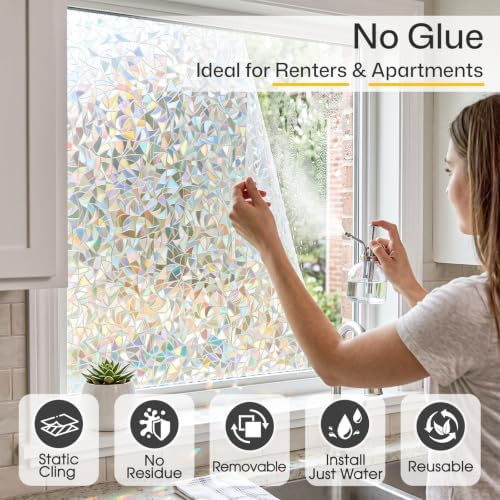 Coavas Rainbow Window Privacy Film, Stained Glass Cling, 17.5" x 78.7" - Image 4