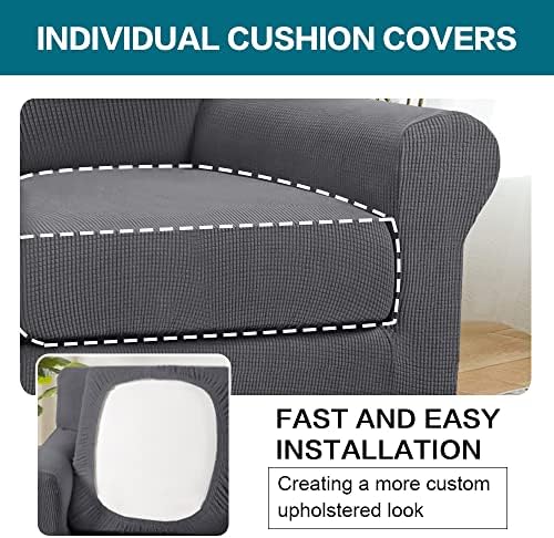 Turquoize 2 Piece Chair Covers Chair Slipcovers for Living Room Armchair Couch Cover Chair Sofa Cover with Individual Cushion Covers Furniture Cover for Chairs Feature Jacquard Fabric (Chair, Gray) - Image 5