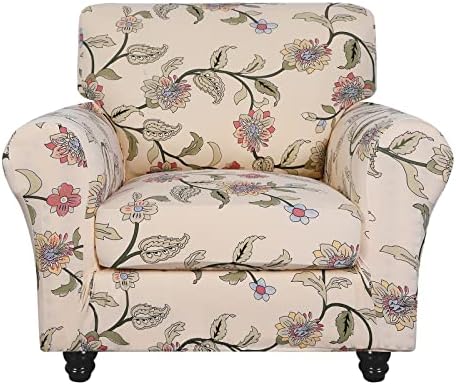 SearchI Stretch Sofa Cover Printed Couch Covers, Floral Pattern 2 Piece Armchair Slipcover with Separate Chair Cushion Cover, Washable Furniture Protector for Living Room(Armchair, Yellow+Flower) by SearchI