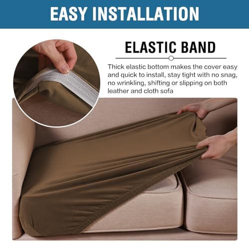 H.VERSAILTEX Velvet Stretch Couch Cushion Cover Plush Cushion Slipcover for Chair Loveseat Sofa Cushion Furniture Protector Seat Cushion Sofa Cover (3 Piece Sofa Cushion Covers, Bronze Brown) - Image 4