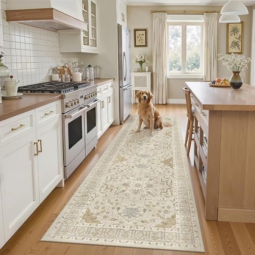 Madane Kitchen Runner 2'6''x8' Soft Rug Runners for Hallways, Beige/Blue by Madane