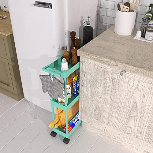 Simple Houseware 3-Tier Slim Rolling Cart w/Handle 5.5" Wx27.5 H, Turquoise - Image 5