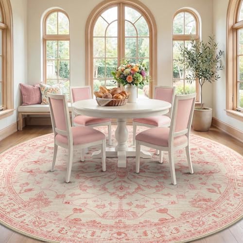 RELEANY Washable Area Rug, Round 8ft, Pink/Light Vintage Pink - Image 2