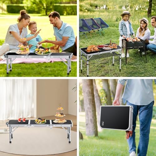 Anbte 3ft Folding Camping Table, 3 Adjustable Height Max 27.5", Black - Image 5