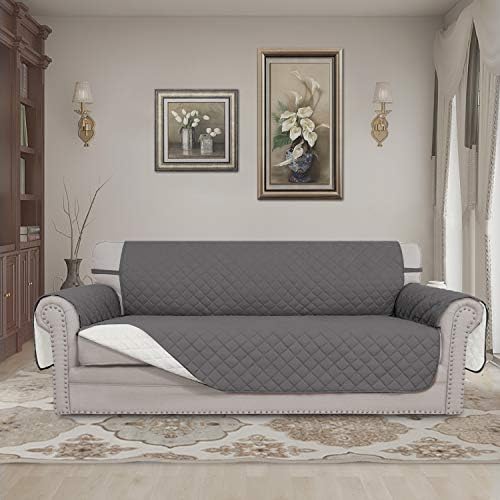 Easy-Going Reversible Couch Cover for 3 Cushion Couch Sofa Cover for Dogs Water Resistant Furniture Protector Cover with Foam Sticks Elastic Straps for Pet Cat (Sofa, Gray/Ivory) - Image 2