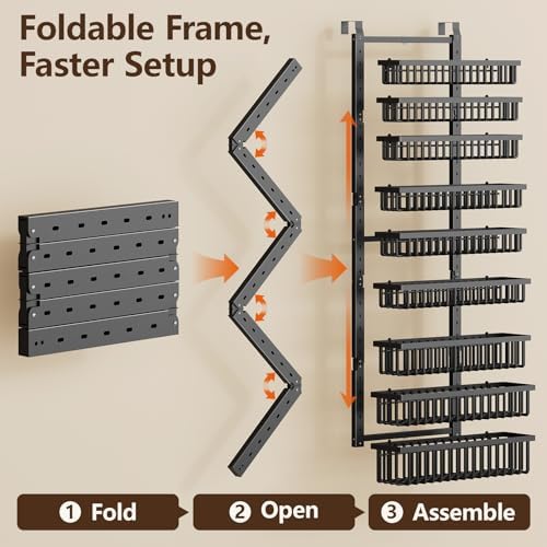 POKIPO 9 Tier Over The Door Pantry Organizer, 2 in 1 Wall Mount or Hanging Spice Rack with Adjustable Deep Basket, Heavy-Duty Seasoning Organizer and Storage for Kitchen Cabinet Closet Bathroom - Image 6