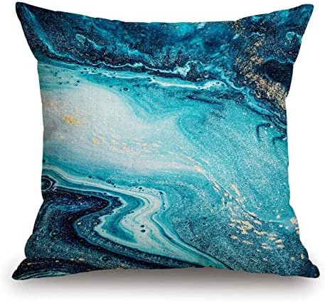 TSSOHU Marble Luxury Ocean Art Agate Blue Paint Gold Powder Cotton Linen Square Throw Waist Pillow Case Decorative Cushion Cover Pillowcase Sofa 18"x 18" - Image 2