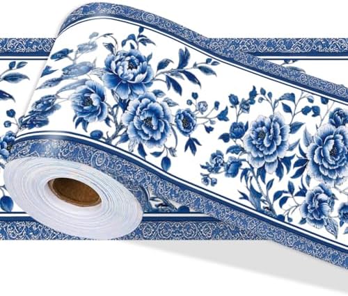 Blue Floral Wallpaper Border for Bulletin Board 196.9 x 3.9 Inch by PRESSINART