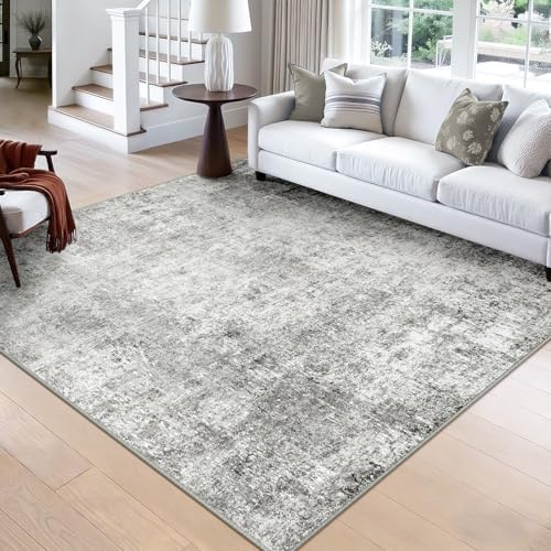RELEANY Washable Square 8'x8' Area Rug for Living Room Gray White by RELEANY