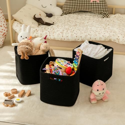 OIAHOMY Storage Cubes 11 Inch Storage Bins 3-Pack Square Baskets Black - Image 2