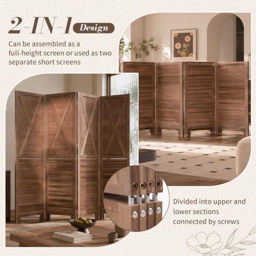 Wood Room Divider 4 Panel Folding Privacy Screen,2-in-1 Design Wall Divider - Image 5