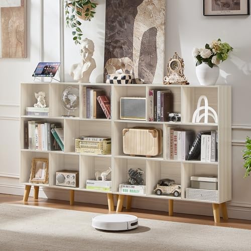 LEYAOYAO 8 Cube Bookshelf,Mid-Century Modern Bookcase with Legs,Light Grey - Image 4