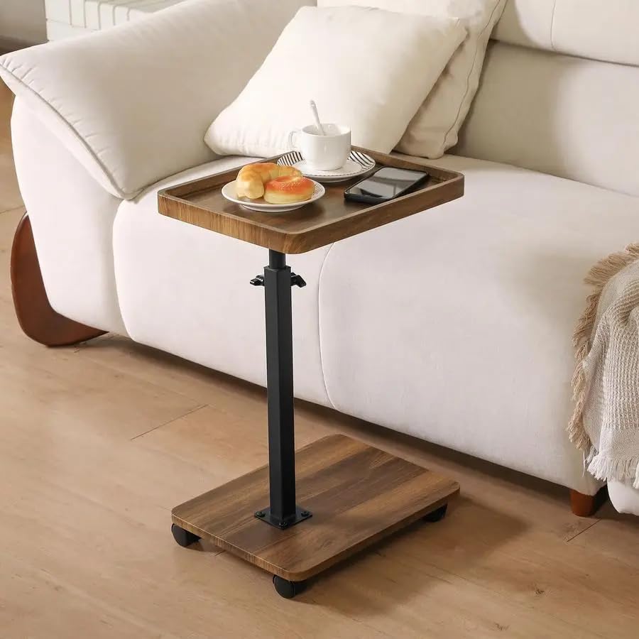 C Table End Table Adjustable Height, 360°Swivel TV Tray Table Couch Tables C Shaped Side Tables Living Room and Bedroom for Sofa, Bed,Chair (Brown) by HYMIC
