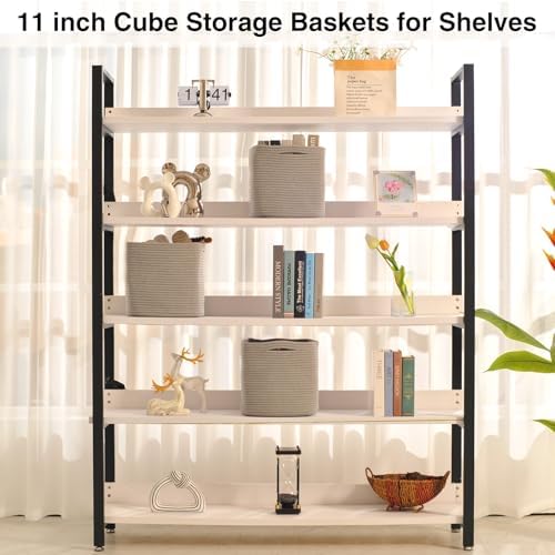 11 Inch Cube Storage Bins, 11x11 Organizer Bins for Cube Organizer, Square Cloth Storage Cubes, Woven Storage Baskets for Shelves, Toy Rope Baskets Storage Kids, Grey (Pack of 3) - Image 3