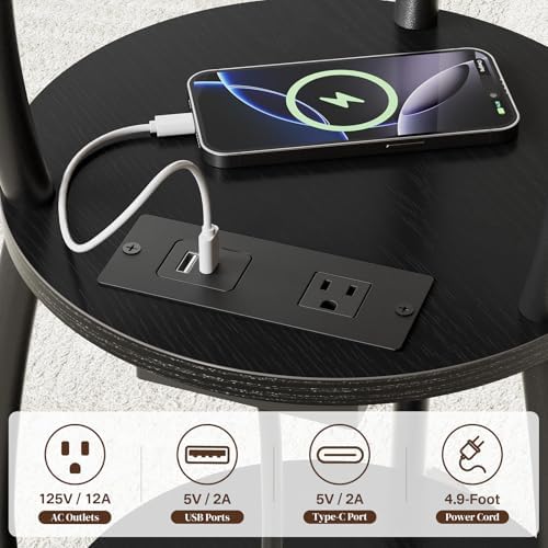 Round Side Table with Charging Station, Small Spaces Nightstand - Image 7
