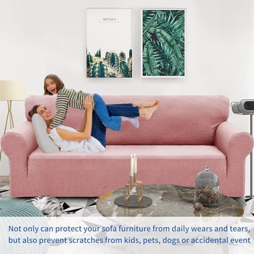 ZNSAYOTX 1 Piece Jacquard Couch Covers for 2 Cushion Couch High Stretch Loveseat Slipcover for Pets Dogs Anti Slip Love Seat Sofa Slipcover Furniture Protector (Medium,New Pattern Rose) - Image 2