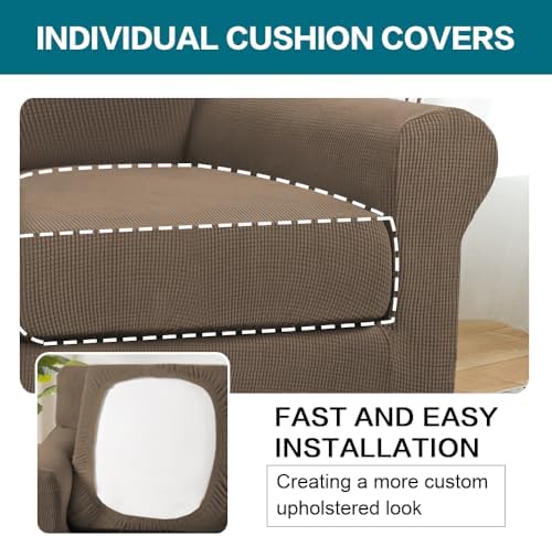 Turquoize 2 Piece Chair Covers Armchair Slipcovers for Living Room Armchair Sofa Cover with Individual Cushion Covers Feature Jacquard Fabric (Chair, Macchiato) - Image 5