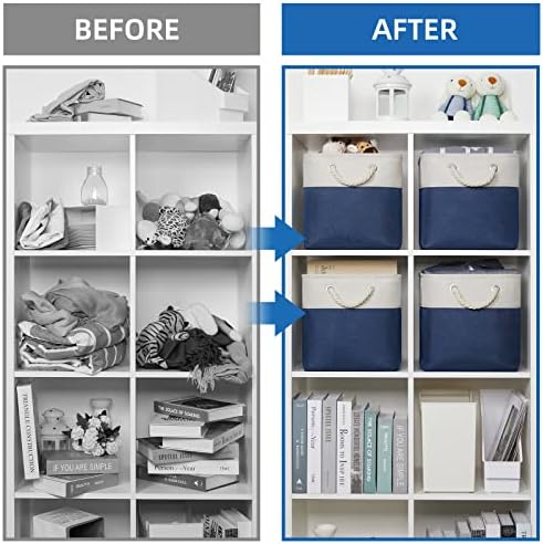 Temary Fabric Storage Cubes 11x11 Cube Storage Bins 4Pack Blue Basket for Organizing Home, Closet, Empty Gift Baskets with Handles (White&Blue) - Image 6