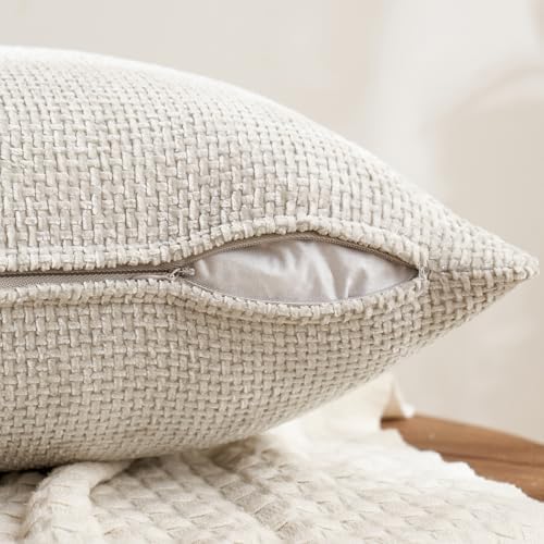 MIULEE Decorative Chenille Pillow Covers Neutral Beige 20x20 Pack of 4 - Image 7