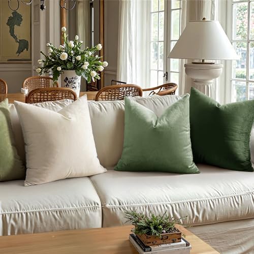 MIULEE Velvet Throw Pillow Covers 16x16 Inch Pack of 2 Moss Green - Image 2